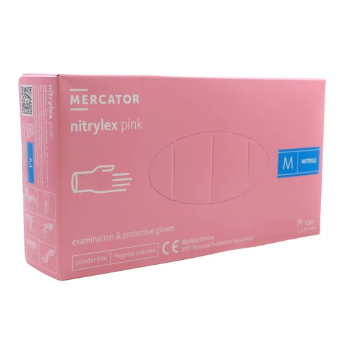 Rukavice nitrilové ružové, nepúdrované  M  [100 ks]