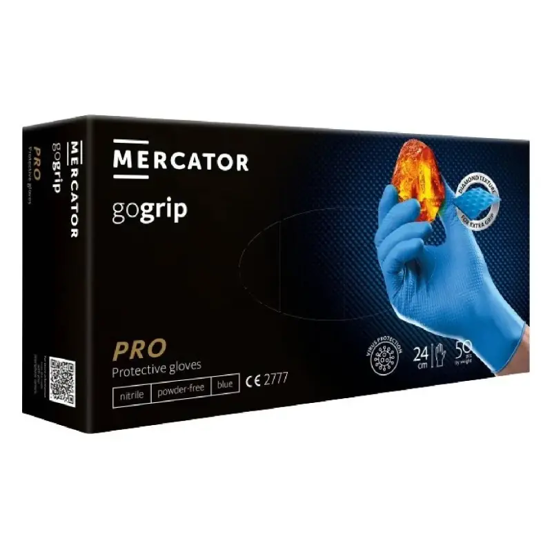 Rukavice nitrilové modré GOGRIP PRO – M  [50 ks] 2x silnejšie