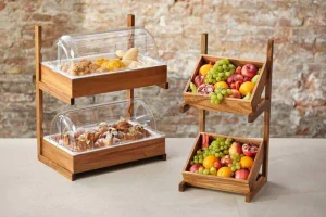 Trojdielny set akácia- stojan+ 2 boxy, GN 1/1 55x36x70 cm S5088
