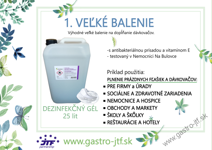 Dezinfekčný gél na ruky s antibakteriálnou prísadou a vitamínom E - 25 lit *anticovid