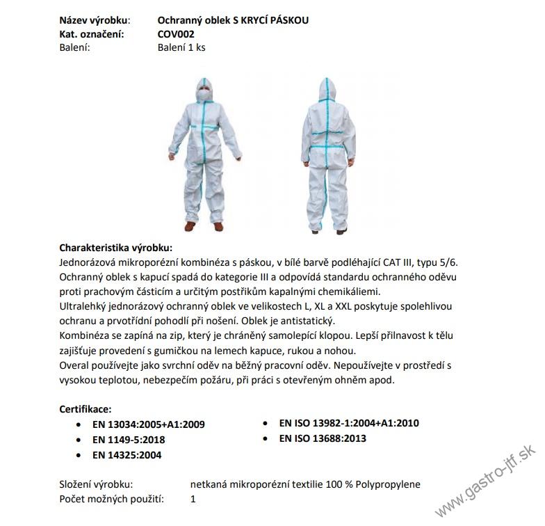 Ochranný oblek / overal s páskou typ 5B,6B XL