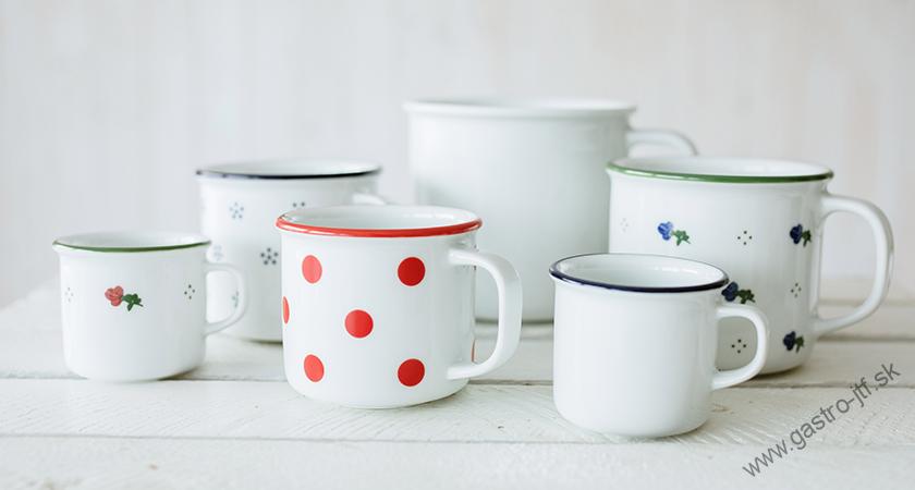 Retro hrnček "plecháč" 35 cl modré ružičky