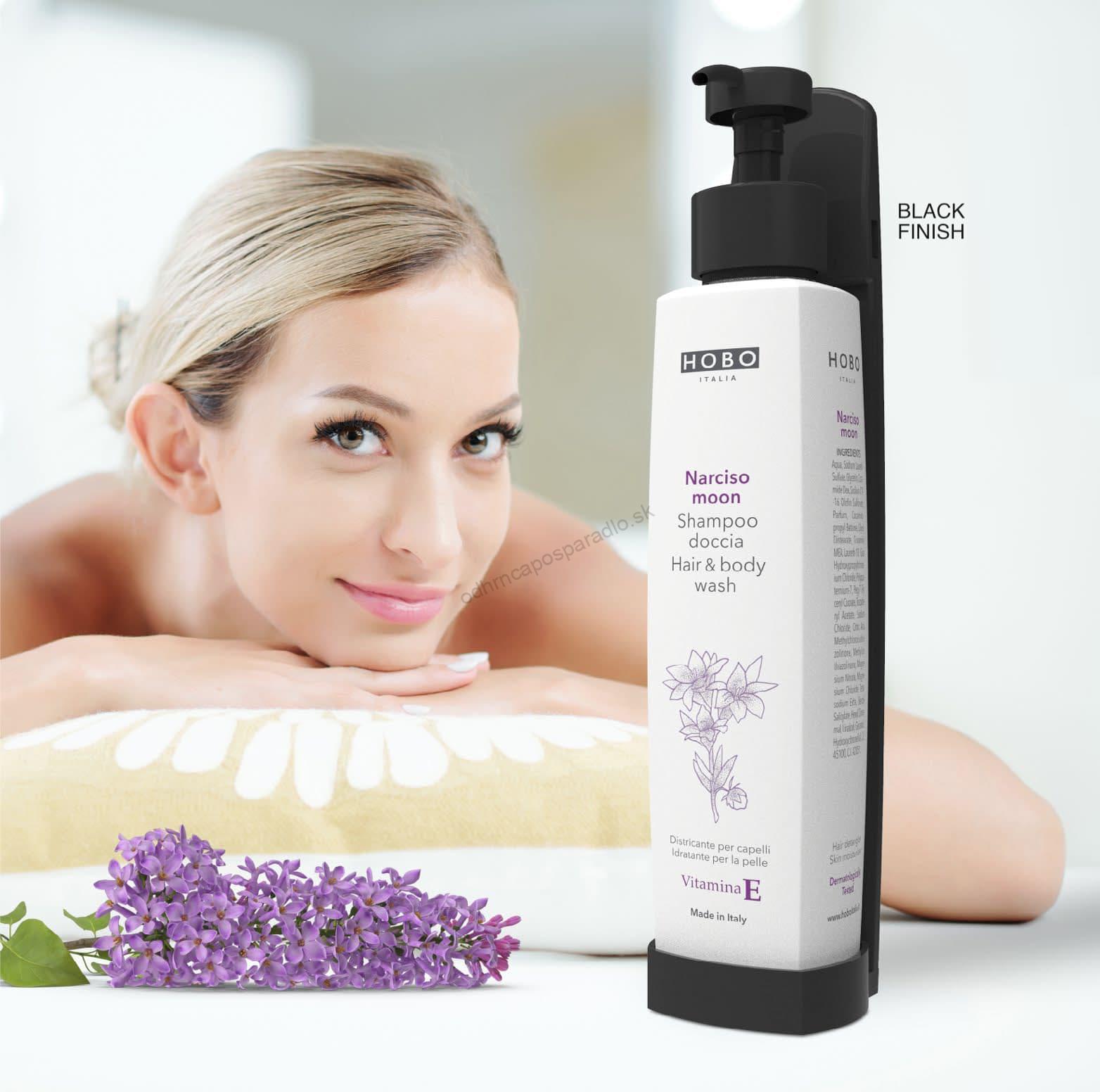 Držiak na stenu pre fľaše 250 ml čierny + pumpička HOBO