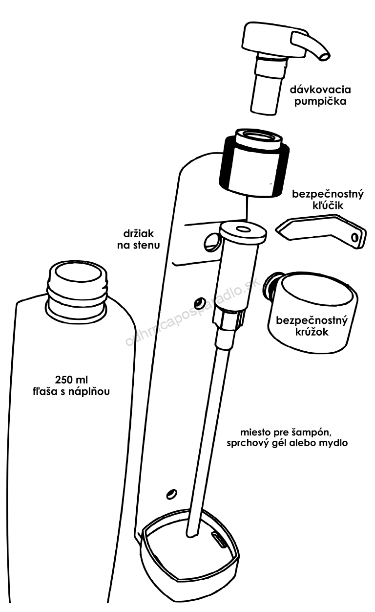 Držiak na stenu pre fľaše 250 ml čierny + pumpička HOBO